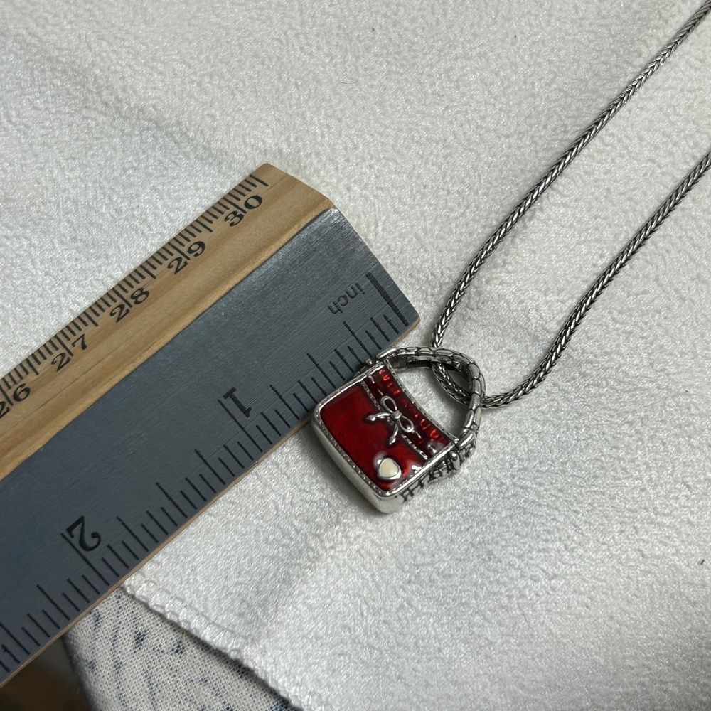 Brighton Red Purse Charm Necklace Silver Plated Enamel 16" Adjustable - Picture 8 of 10